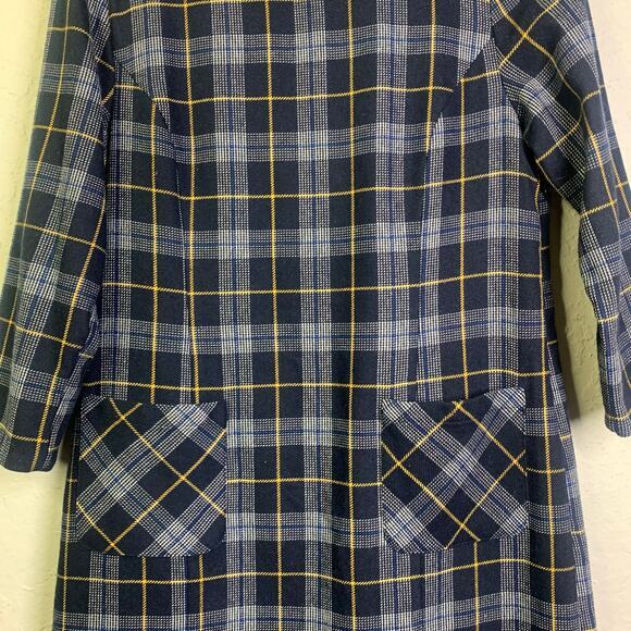 LAURA ASHLEY Dress 8 Shift Plaid Navy Checked Wool Front Pockets Keyhole Closure - Picture 4 of 16